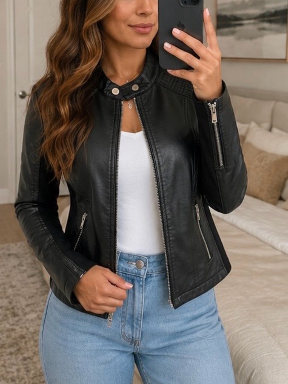 Express Black Faux Leather Moto Jacket with Silver Hardware